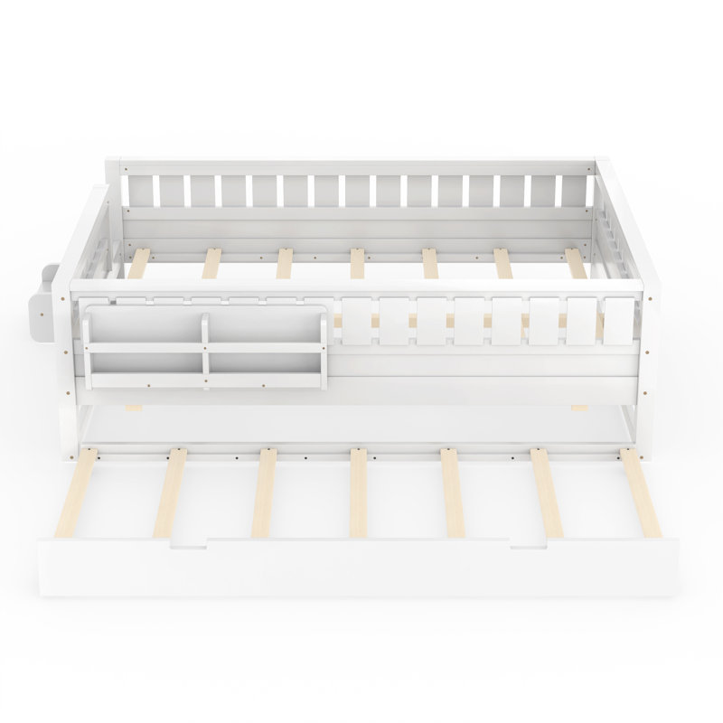 Grand avec bibliothèque intégrée et petit escalier, rails de sécurité de haute qualité et lit gigogne, blanc, White