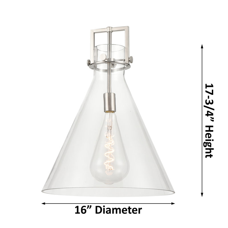 Newton 17'' Cone-Shaped Brushed Brass Cord Hung Pendant Light