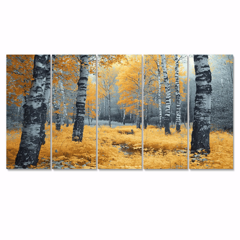 Autumn Birch Trees Forest Panorama - ensemble de décoration murale forêt, H 32 po x l 80 po