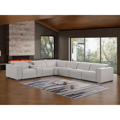 Luxurious Genuine Leather 7-Piece Sectional With 4 Power Reclining Seats & Power Headrest