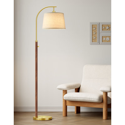 Lampe sur pied 65 po à intensité variable pour le salon, grande lampe sur pied moderne en métal avec ampoule à DEL pour chambre à coucher, bureau, chambre de bébé, couleur or et noyer
