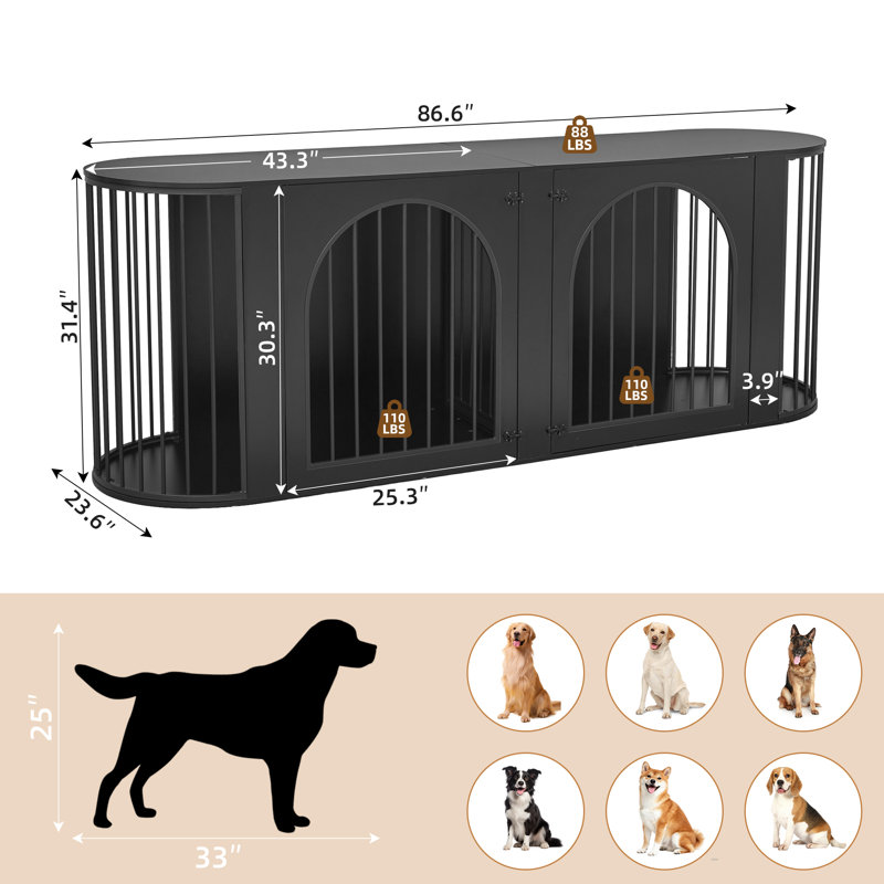Cage double pour chien en métal de style moderne, Black