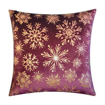 Snowflakes Velvet Foil Print Holiday Decorative Pillow