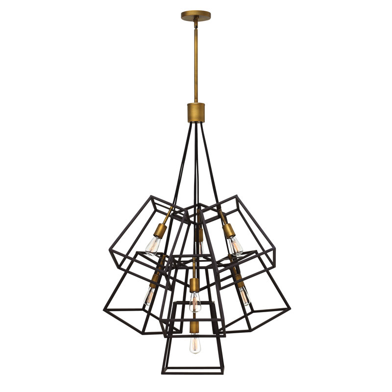Bronze 7-Light Cage Pendant with Vintage Industrial Style