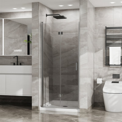 Goodyo 34"X 72" Bifold Frameless Glass Shower Door 1/4 Inch Tempered Clear Glass Pivot Swing Shower Panel