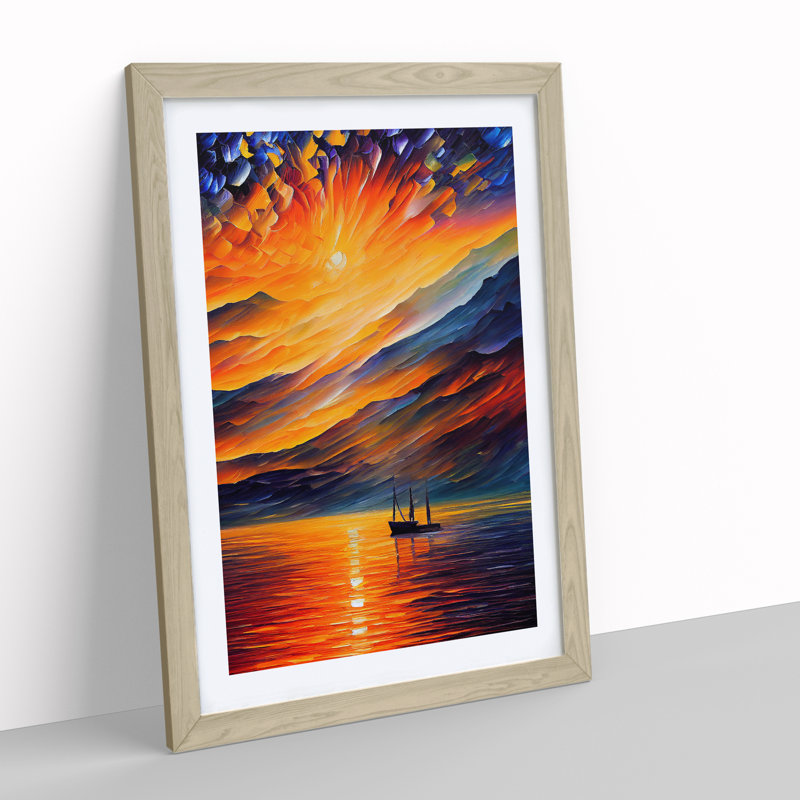 Boats Under The Sunset No.6 - Painting, Oak Framed, White, 66cm H x 48cm W x 2cm D