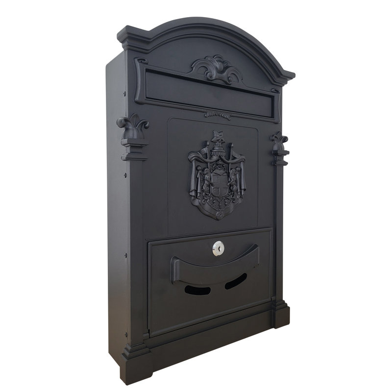 Cast Aluminum Locking Wall Mounted Mailbox, Black, Large