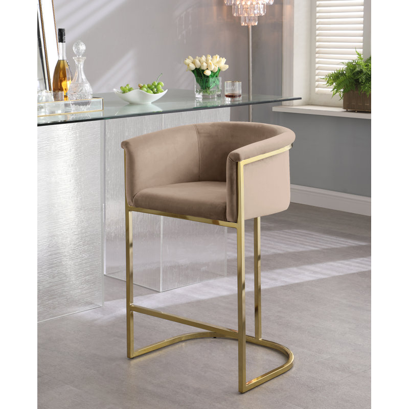 Hani Upholstered Counter Stool with Metal Frame, Beige Velvet