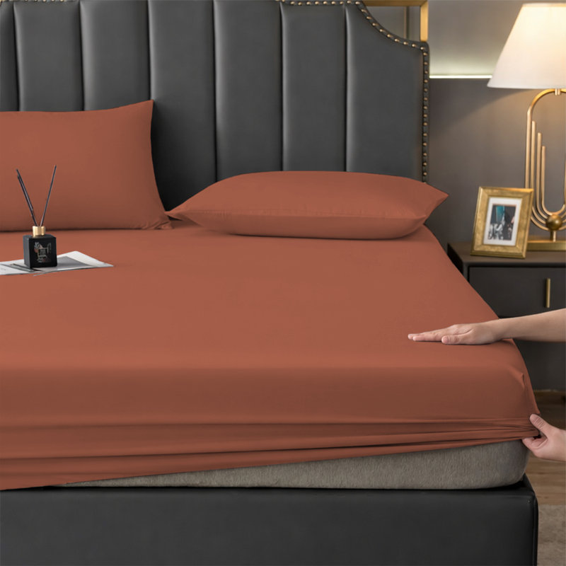 Aspire Homeware Premium 25cm Deep Fitted Sheet for Stylish and Comfortable Bedding, Rust, Double (4'6)