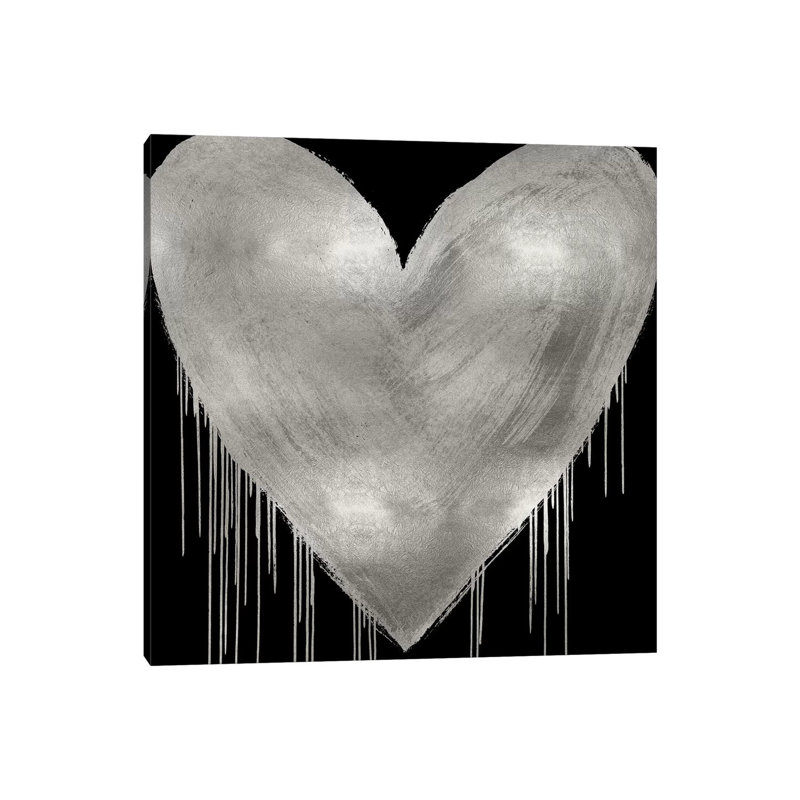 Big Hearted Silver On Black by Lindsay Rodgers - Print on Canvas, Wrapped Canvas, 45.72cm H x 45.72cm W x 3.81cm D