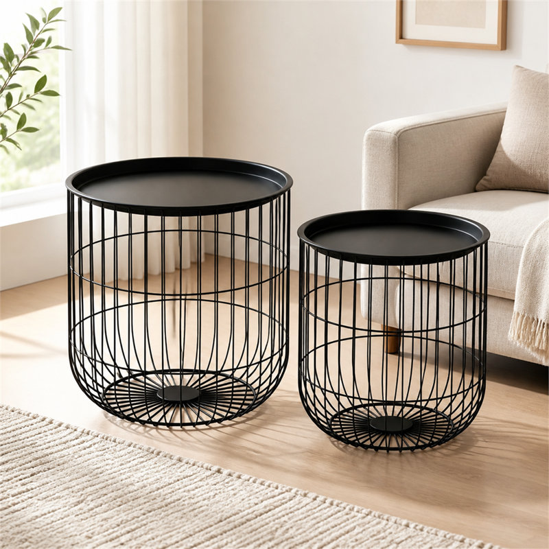Ensemble de 2 tables d'appoint rondes modernes en métal de 15,7 pouces avec dessus amovibles, idéal pour les espaces compacts