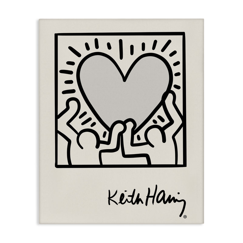 Contemporary Black and White People Outline Heart Canvas Wall Art