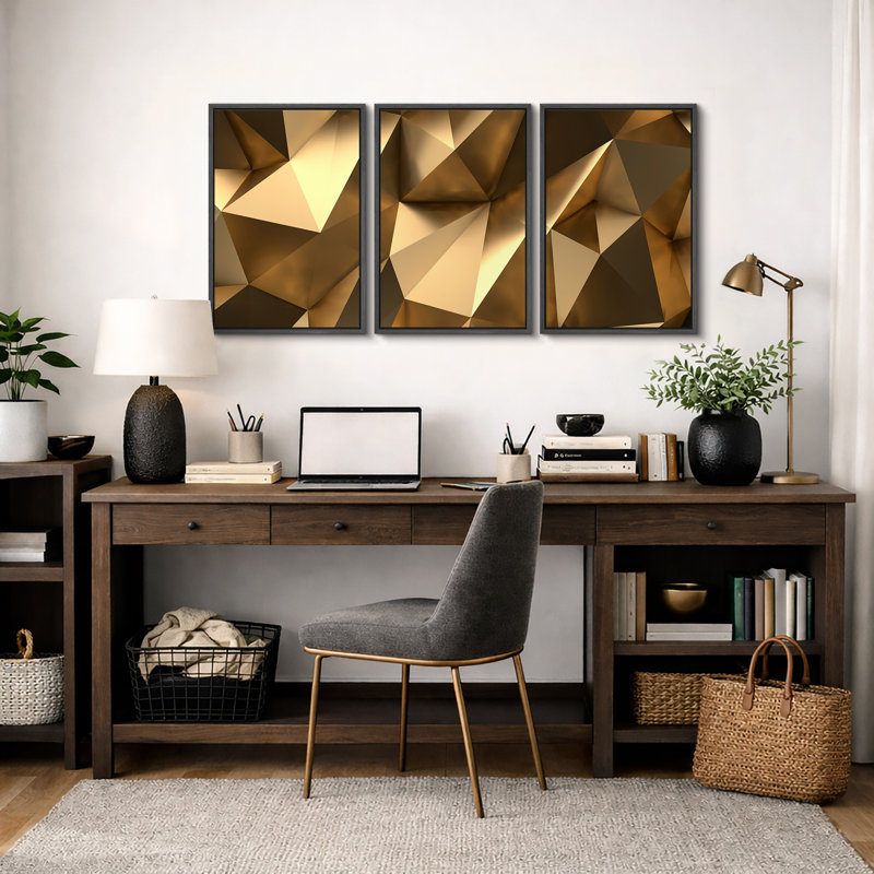Impression sur toile 3 pièces, H 36 po x l 72 po, Cadre flottant noir