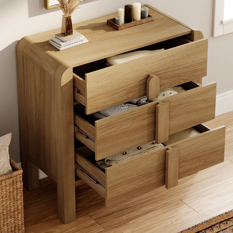 Adora Modern Wood Nightstand Set Of 2 With 3 Drawers ,31.5" Large Mid-Century End Table,Curved Bedside Table Storage Cabinet For Bedroom, Living Room,Entryway