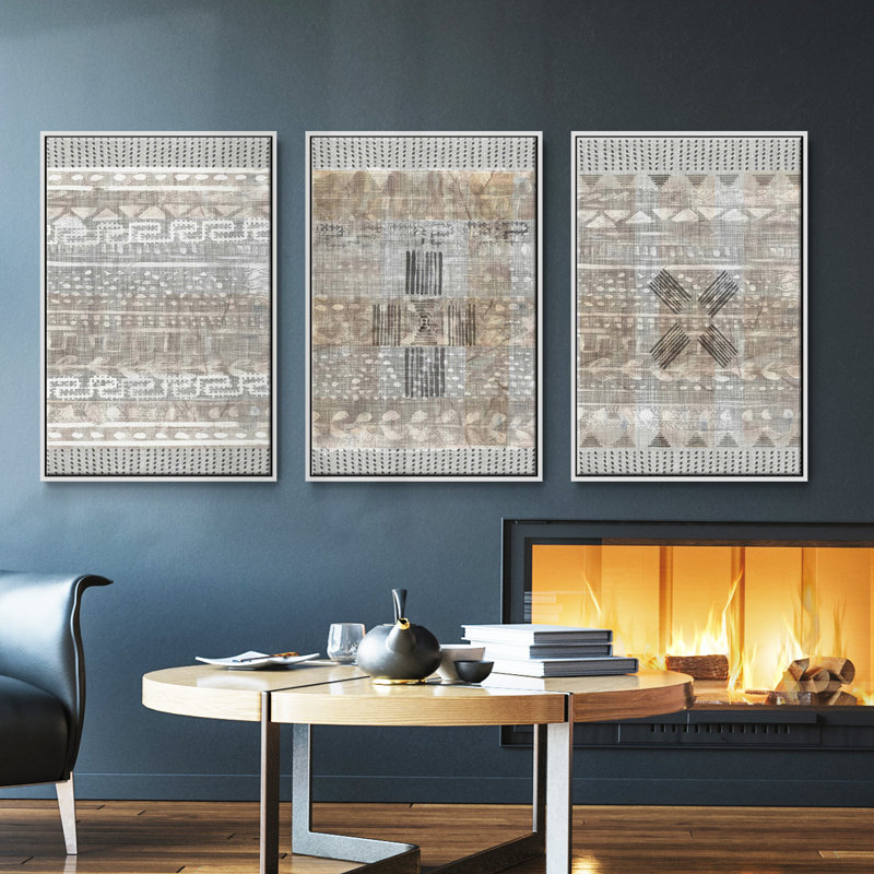 Ensemble de 3 pièces encadrées sur toile Forest Foliage On Linen I, Cadre blanc, H 27 po x l 54 po