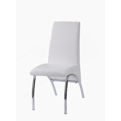 White Synthetic Leather & Chrome Finish Side Chair (Set Of 2)