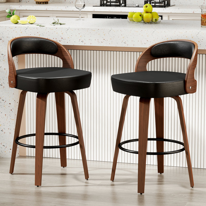 Ensemble de 2 tabourets de bar pivotants de 26,8 po à hauteur de comptoir pour îlot de cuisine, tabourets de bar noirs revêtus de similicuir