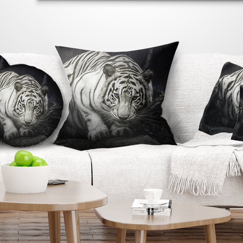 Tigre blanc - coussin imprimé animal, 16 po x 1 po, Coussin décoratif