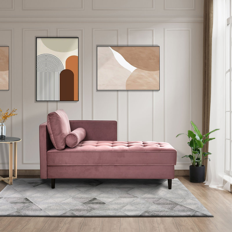Chaise longue en velours Ramm, Velours rose