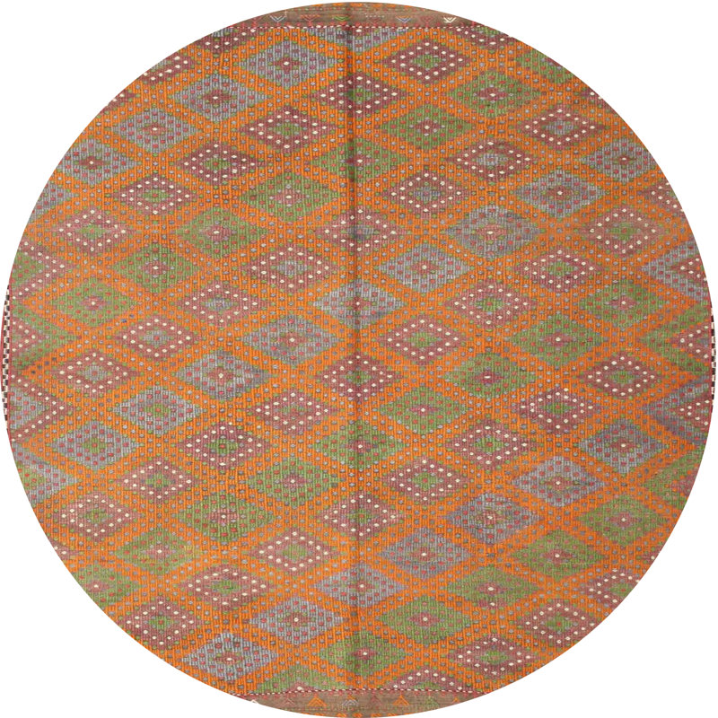 Tapis brun/vert/gris zone contemporaine, Rond 5 pi