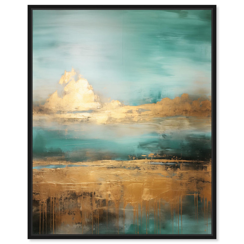 «Cloudscape in Gold II» par Art Remedy, Noir, H 21 po x l 17 po, Cadre flottant