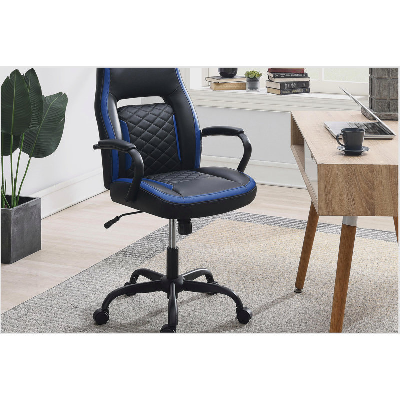 Chaise de bureau en similicuir noir, Noir / Bleu