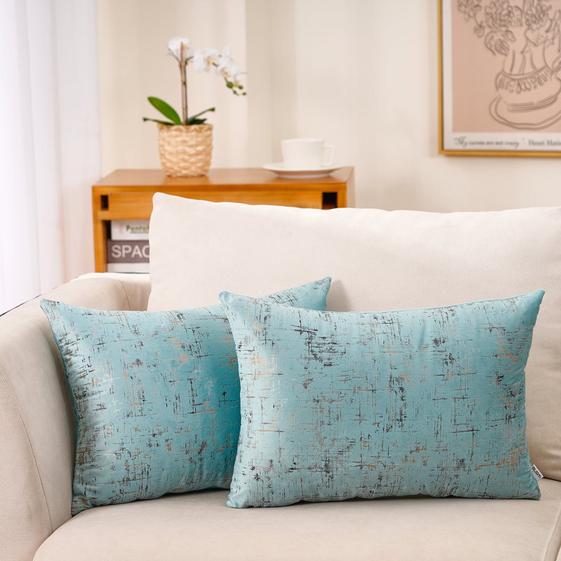 Warisi - Housse de coussin en velours à motif abstrait | Housses de coussin décoratif | 2 pièces | Rectangulaire, Bleu clair