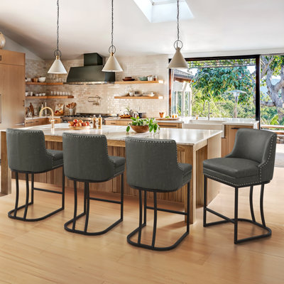 Donicia Upholstered 26'' Counter Stools with Metal Frame