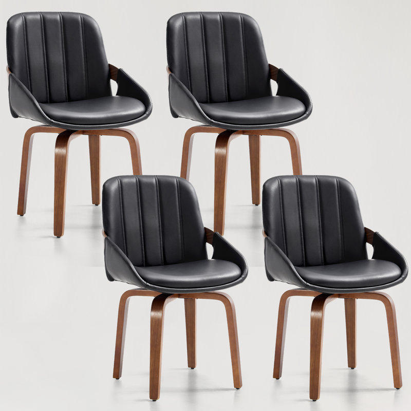 Faux Leather Upholstered Swivel Dining Chairs (Set of 4), 4, Black