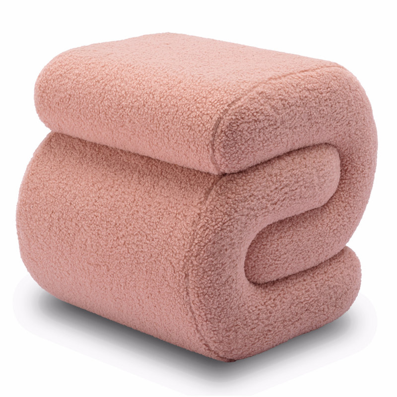 Jaszlyn S-shape Ottoman, Makeup Stool Footstool, Pink Teddy