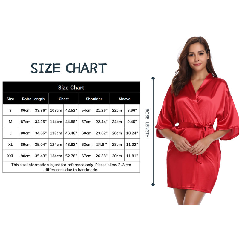 Renta Satin Above Knee Bathrobe, M, Red