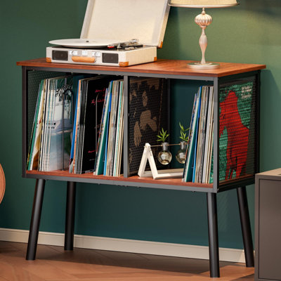 Mid-Century Large Record Player Stand With Adjustable Divider, Vinyl Storage Holder Up To 200 Albums, Vinyl Holder Turntable Table End Table Storage R by George Oliver