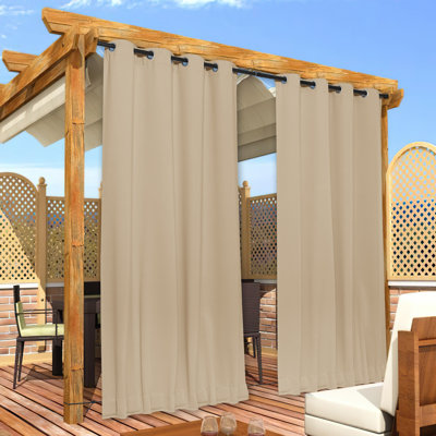 Outdoor Patio Curtains 2 Panels Windproof Top Grommet & Back Tab Bottom, Thermal Insulated Drapes Keep Privacy for Yard/Porch with Ropes for Fixed
