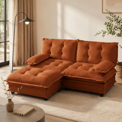 Canapé moderne en L de 77 po avec repose-pieds, siège profond en chenille, coussins en treillis confortables pour le salon et la chambre à coucher