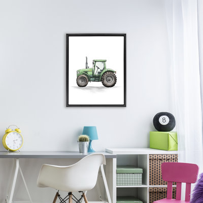 Camion de travail, cadre flottant de tracteur vert, design par Christine Simpson Art