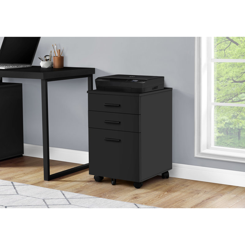 Contenant classeur noir stratifié, pour armoire de bureau en stratifié, avec tiroirs de rangement adéquats