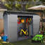Remise de jardin extérieure avec plancher et 2 fenêtres, remise en plastique pour patio avec porte verrouillable pour outils de jardin, vélos, poubelles