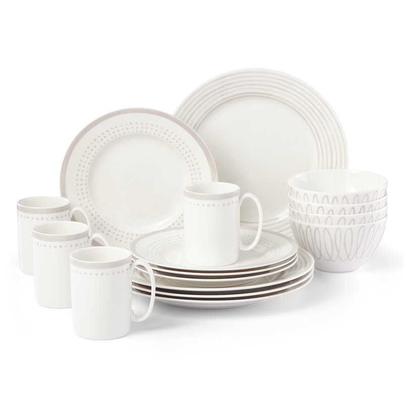 Gray and White Porcelain 16-Piece Dinnerware Set - Service for 4