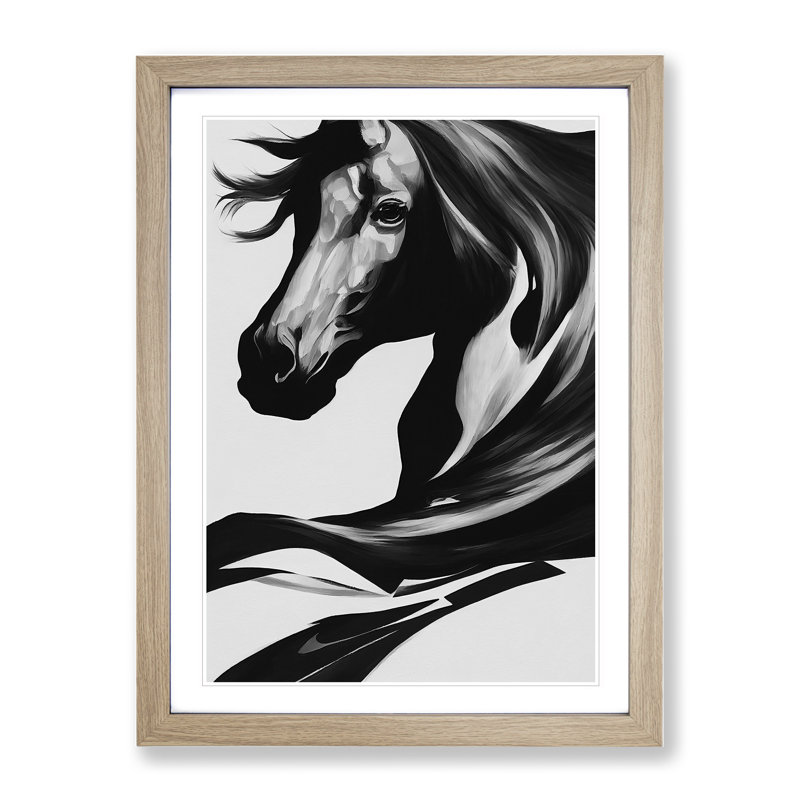 Monochrome Horse No.5 - Framed Print, 34cm H x 25cm W x 2cm D, Oak