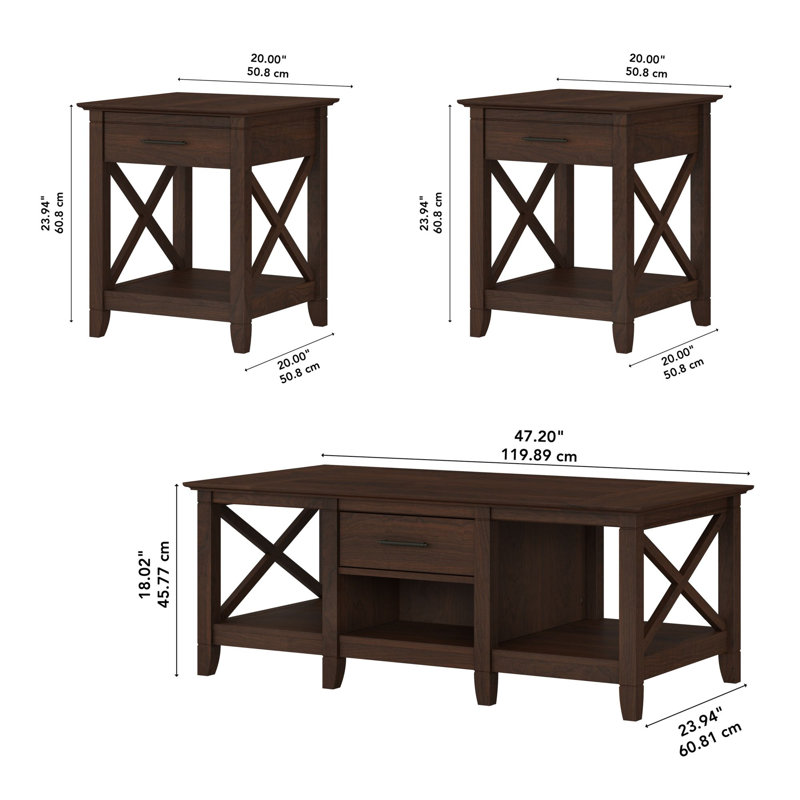 Ensemble de tables basses 3 pièces Huckins, Cerise Bing