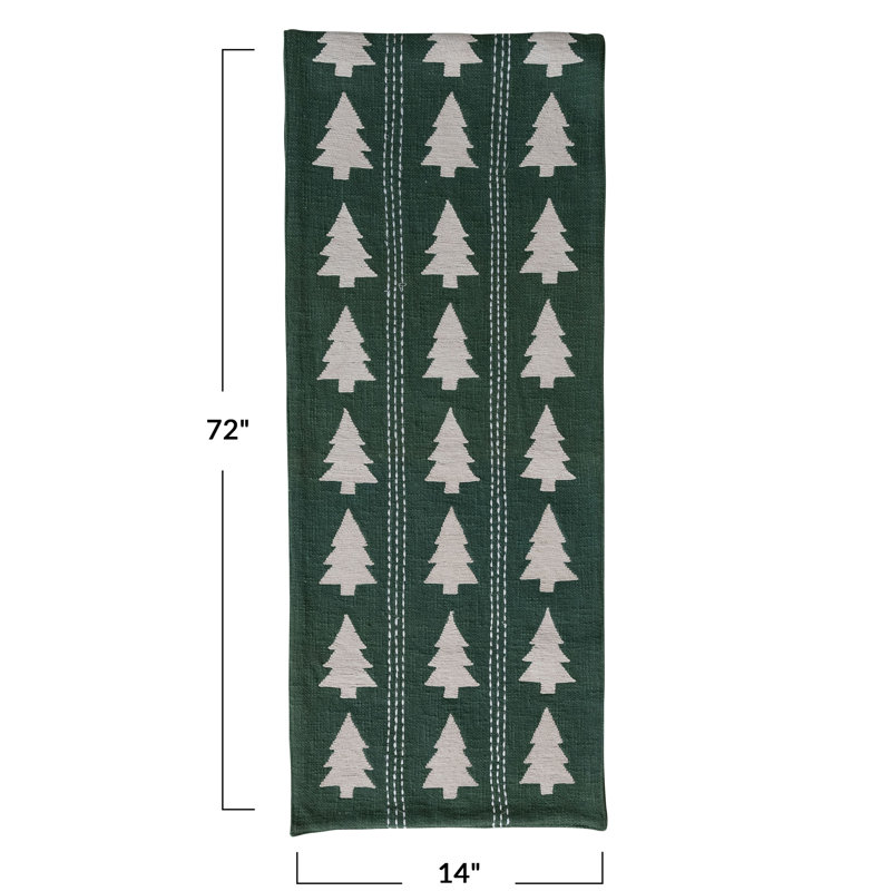Chemin de table Slub avec motif d'arbre, broderie et coutures