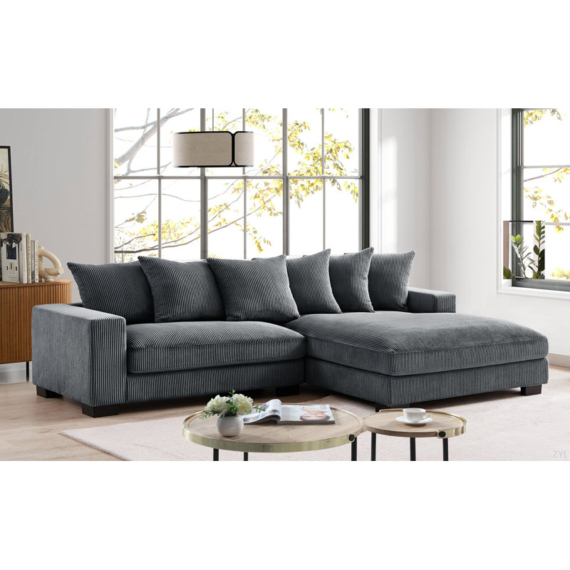 Canapé modulaire surdimensionné deux pièces de luxe Luxe pour salon, canapé en L de 102,4 po avec méridienne, revêtu de velours côtelé
