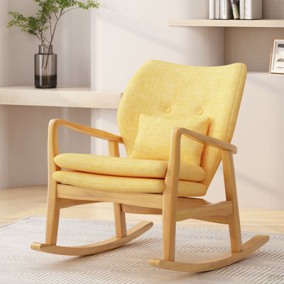 Chaise berçante élégante en bois massif avec coussin en lin