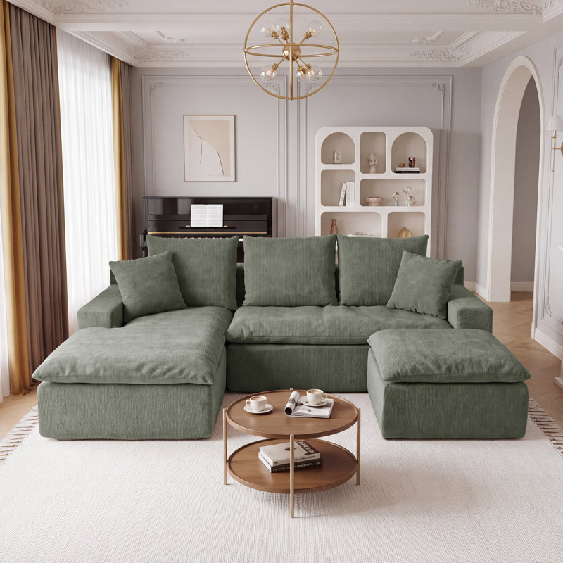 Canapé d'angle modulaire en forme de U de 235 cm (92,51 po), canapé à compression en chenille avec ressorts ensachés, canapé moderne à assise profonde pour salon, livré roulé et sans assemblage
