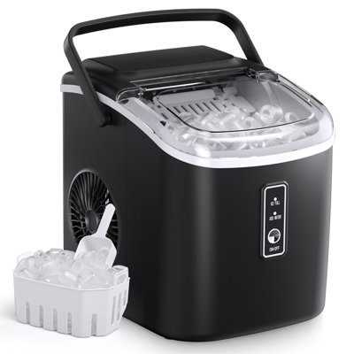 SimzLife 26Lbs. Machine à glaçons de comptoir quotidienne avec poignée, machines à glaçons autonettoyantes, 26 lb / 24 heures, 9 glaçons prêts en 6 minutes pour la maison / cuisine / bar / fête / camping