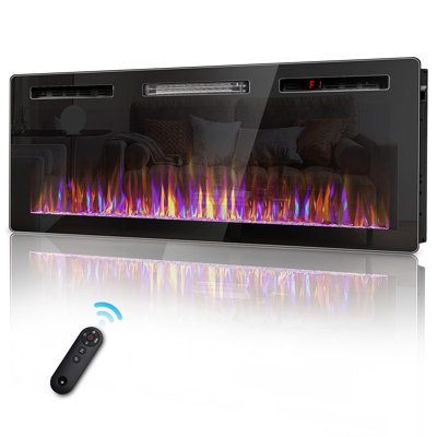 Deleo Ultra-Thin Silence Linear Electric Fireplace, Recessed Wall Mounted Fireplace,12 Adjustable Flame Color & Speed,Touch Screen Remote Control with 8h Timer