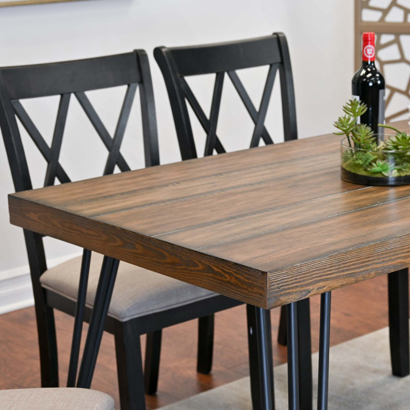 Ensemble de table de salle à manger, table de salle à manger en épingle à cheveux avec chaises à dossier croisé, noir riche
