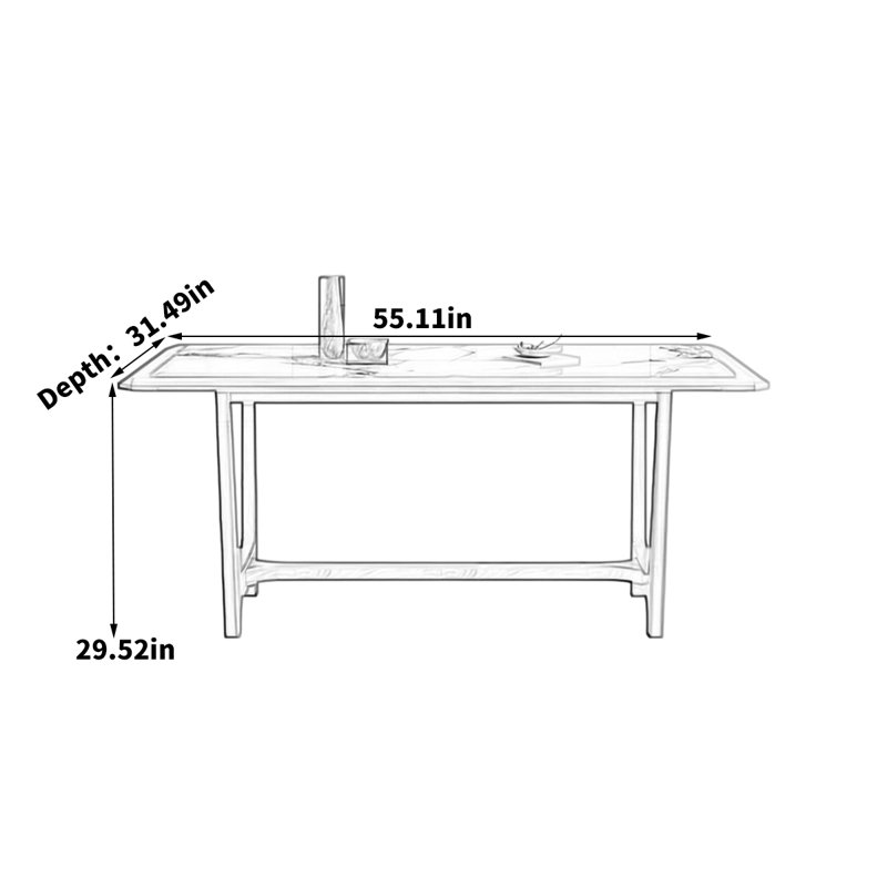 Vesro Solid Wood Base Dining Table, 29.52"H x 55.11"L x 31.49"W
