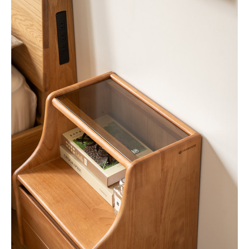 Table de chevet 15,75 "avec tablette ouverte et 2 tiroirs, Rubberwood-Natural
