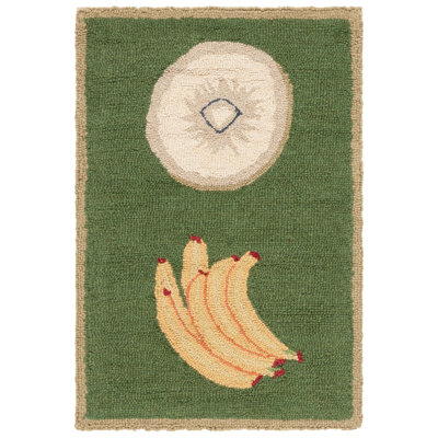 Demitro Hand Hooked Wool Green Area Rug